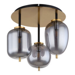 Luminosa Lighting Luminosa Blacky I Globe Ceiling Light Brass-Coloured Matt Smoke Glass Shade 3X E14 - thumbnail 2