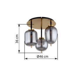Luminosa Lighting Luminosa Blacky I Globe Ceiling Light Brass-Coloured Matt Smoke Glass Shade 3X E14 - thumbnail 5