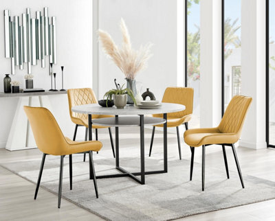 Furniturebox Uk Adley Grey Concrete Effect Storage Dining Table & 4 Mustard Pesaro Black Leg Chairs - image 1