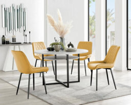 Furniturebox Uk Adley Grey Concrete Effect Storage Dining Table & 4 Mustard Pesaro Black Leg Chairs - thumbnail 1