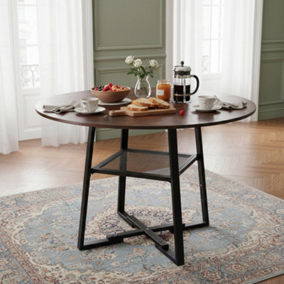 Living And Home Vintage Black Round Dining Table With Storage Shelf - image 1