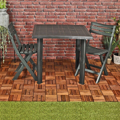 Urbn-Garden Large Black Square Garden Plastic Table & 2 Chairs Patio Deck Side Snack Outdoor - image 1