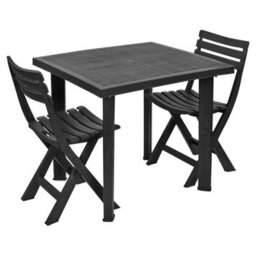 Urbn-Garden Large Black Square Garden Plastic Table & 2 Chairs Patio Deck Side Snack Outdoor - thumbnail 3