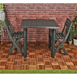 Urbn-Garden Large Black Square Garden Plastic Table & 2 Chairs Patio Deck Side Snack Outdoor - thumbnail 2