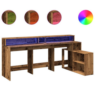 Berkfield Durable Desk With Led Lights Old Wood 200X104X91 Cm Engineered Wood