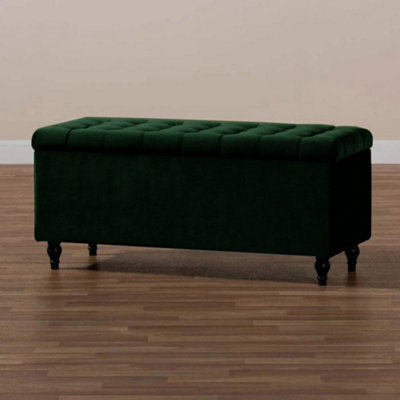 180Cm Cubed Upholstered Ottoman Storage Box Forest Green Plush Velvet Multifunctional Blanket Storage Box With Wooden Legs - image 1