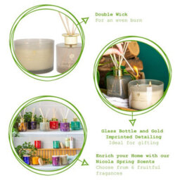 Nicola Spring Scented Candle & Reed Diffuser Set - 350G - Green Pomelo & Passion Fruit - Fruity Fresh Fragrance Double Wick - thumbnail 2
