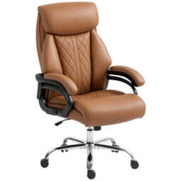 Pu Leather Office Chair With Spring Padding, Swivel Wheels, Brown - thumbnail 6