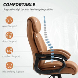 Pu Leather Office Chair With Spring Padding, Swivel Wheels, Brown - thumbnail 4