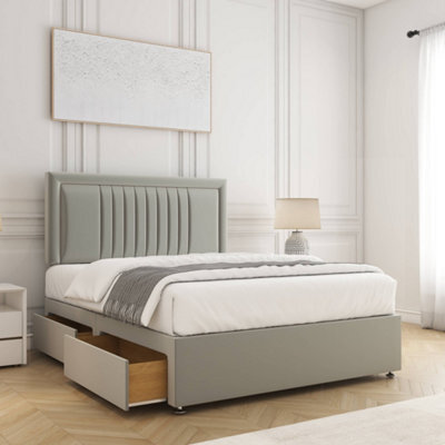 Bsspoke Canes Divan Bed Set Silver Plush Velvet With 24Inch Panel Headboard 2 Drawers Same Side & Mattress 3Ft 4Ft 4Ft6 5Ft 6Ft - image 1