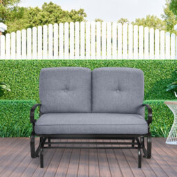 Gainoom 2 Seats Outdoor Grey Swing Glider Chair Patio Loveseat Glider - thumbnail 1