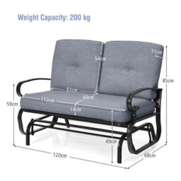 Gainoom 2 Seats Outdoor Grey Swing Glider Chair Patio Loveseat Glider - thumbnail 2