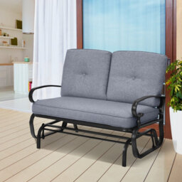 Gainoom 2 Seats Outdoor Grey Swing Glider Chair Patio Loveseat Glider - thumbnail 3