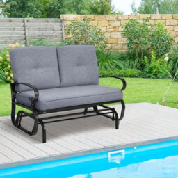 Gainoom 2 Seats Outdoor Grey Swing Glider Chair Patio Loveseat Glider - thumbnail 4