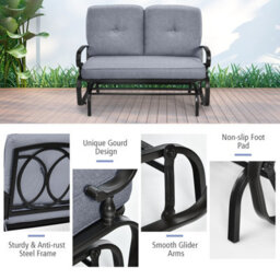 Gainoom 2 Seats Outdoor Grey Swing Glider Chair Patio Loveseat Glider - thumbnail 5