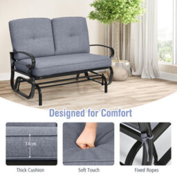 Gainoom 2 Seats Outdoor Grey Swing Glider Chair Patio Loveseat Glider - thumbnail 6