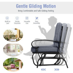 Gainoom 2 Seats Outdoor Grey Swing Glider Chair Patio Loveseat Glider - thumbnail 7