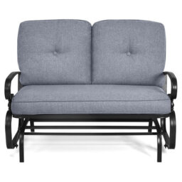 Gainoom 2 Seats Outdoor Grey Swing Glider Chair Patio Loveseat Glider - thumbnail 9
