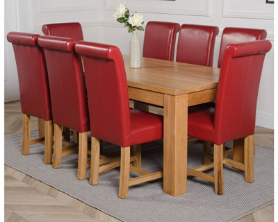 That's Furniture Dakota 182 X 92 Cm Chunky Oak Large Dining Table And 8 Chairs Dining Set With Washington Burgundy Leather Chairs - image 1