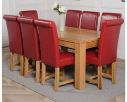 That's Furniture Dakota 182 X 92 Cm Chunky Oak Large Dining Table And 8 Chairs Dining Set With Washington Burgundy Leather Chairs