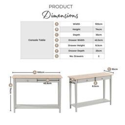 Furniturebox Uk Eden Rectangular Oak & Cream Wood Console Table - thumbnail 2