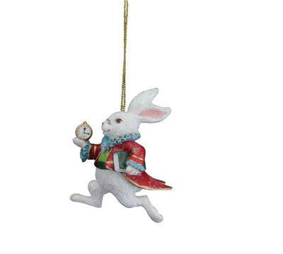Gisela Graham Christmas White Rabbit Resin Ornament, Hand-Painted, 7.5 X 6.5 X 2.5 Cm
