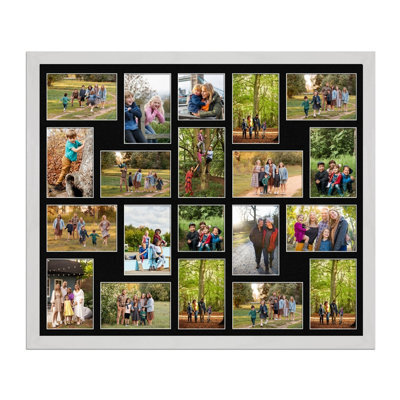 AK Frames 80X70Cm White Ash Modern Multi Photo Frame With Black Mount - Holds 20 Apertures (18X) 6X4, (2X) 4X4 Photos - image 1