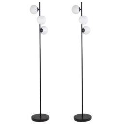 First Choice Lighting Pair Of Black Floor Lamp With Opal Globe Shades