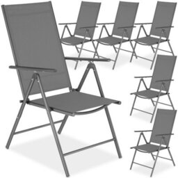 Tectake Folding Garden Chairs With Adjustable Backrests, Mesh Fabric - Anthracite - Set Of 6
