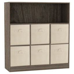 Urbn-Living Urbnliving Height 94Cm Wooden Wide Anthracite Oak 7 Cube Bookcase With Beige 6 Drawers Baskets Storage Unit Shelves - thumbnail 1