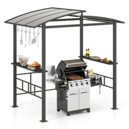 Gainoom 248 X 150 Cm Black Hardtop Grill Gazebo W/ Vented Polycarbonate Roof - thumbnail 1