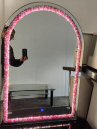 Biznest Modern Arched Wall Mount Mirror Crushed Jewel Loose Pink Bling Diamond Color Changing Led Lights Crystal Glass 100X70 Cm - thumbnail 7