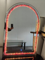 Biznest Modern Arched Wall Mount Mirror Crushed Jewel Loose Pink Bling Diamond Color Changing Led Lights Crystal Glass 100X70 Cm - thumbnail 8
