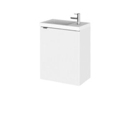 Hudson Reed Fusion Wall Hung 1 Door Vanity Unit & Compact Polymarble Basin, Stylish Vanity Unit With Basin, Gloss White, 400mm - thumbnail 1