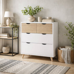 Wyld Haus Skerries 4-Drawer Chest In Matt White With Natural Oak Panels - thumbnail 1