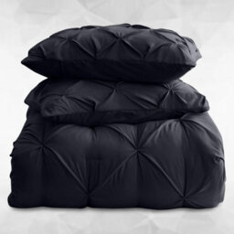 Ameha Pintuck Duvet Cover With Pillowcase Breathable Microfiber Pinch Pleat Diamond Design Black Single 135X200Cm - thumbnail 2