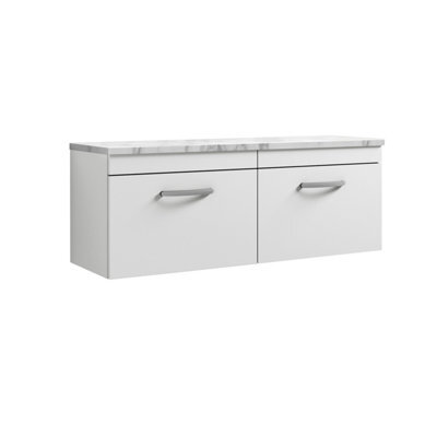 Balterley Millwich Contemporary 2 Drawer Wall Hung Vanity Unit With Laminate Carrara Marble Worktop, Gloss White, 1200mm - image 1