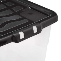 Storm Trading Group 3 X Stackable & Strong Durable 65 Litre Curve Plastic Storage Boxes With Black Lids For Home & Office - thumbnail 3
