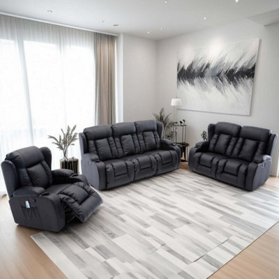 More4Homes Caesar Manual Recliner Bonded Leather 1+2+3 Seater Sofa Set (Black) - image 1
