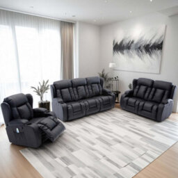 More4Homes Caesar Manual Recliner Bonded Leather 1+2+3 Seater Sofa Set (Black) - thumbnail 1