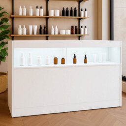 MonsterShop White Shop Counter Led Light B 1500mm Lockable Sliding Doors 2 Keys Retail Storage Unit Display Showcase Cabinet Reception Desk - thumbnail 4