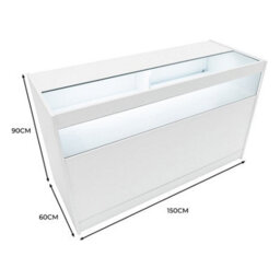 MonsterShop White Shop Counter Led Light B 1500mm Lockable Sliding Doors 2 Keys Retail Storage Unit Display Showcase Cabinet Reception Desk - thumbnail 5