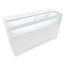 MonsterShop White Shop Counter Led Light B 1500mm Lockable Sliding Doors 2 Keys Retail Storage Unit Display Showcase Cabinet Reception Desk - thumbnail 1