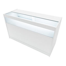 MonsterShop White Shop Counter Led Light B 1500mm Lockable Sliding Doors 2 Keys Retail Storage Unit Display Showcase Cabinet Reception Desk - thumbnail 7
