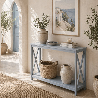 Wyld Haus Reluba Grey X-Frame Console Table L100 X D30 X H80.5Cm With Bottom Shelf For Hallway And Entryway - image 1