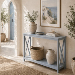 Wyld Haus Reluba Grey X-Frame Console Table L100 X D30 X H80.5Cm With Bottom Shelf For Hallway And Entryway - thumbnail 1