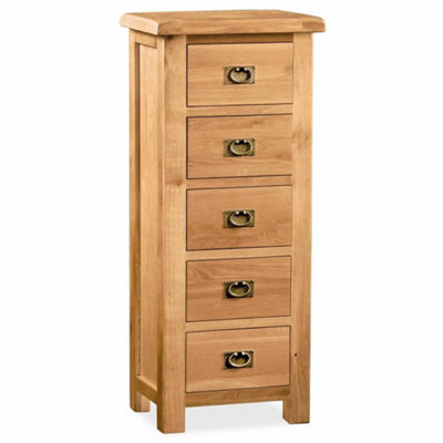 Zelah Oak 5 Drawer Tallboy Chest Fully Assembled - By Roseland Furniture - image 1