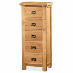 Zelah Oak 5 Drawer Tallboy Chest Fully Assembled - By Roseland Furniture - thumbnail 7