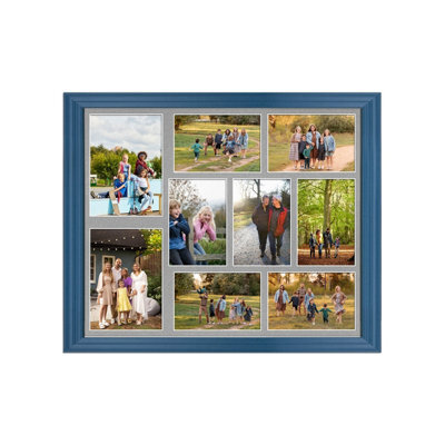 AK Frames 20X16 Navy Blue Classic Multi Photo Frame With Silver Mount - Holds 9 Apertures (2X) 7X5, (7X) 6X4 Photos - image 1
