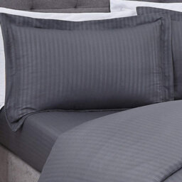 Gr8 Home Sateen Stripe Complete Duvet Cover Pillowcase Fitted Sheet Bedding Set Charcoal Double - thumbnail 2